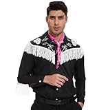 Men Cowboy Costume with Scarf Western Long Sleeve Fringe Shirt for Adult Halloween Cosplay Costume(2XL)