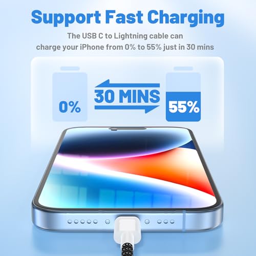 Image of USB C to Lightning Cable 2Pack 6FT+10FT,[Apple MFi Certified] Nylon Braided iPhone Fast Charging Cable, Power Delivery Charging Cord for iPhone 14 13 12 11 Pro Max /XS /Max /XR /8 /7,Pad Air /Pro,Black