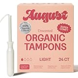 August Light Tampons - 24-Pack 100% Organic Cotton Tampons for Women and Anyone Who Menstruates, Non-Toxic, Fragrance-Free, and Hypoallergenic with Long Applicators