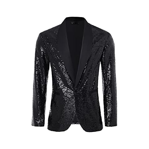 Coucoland Black Sequin Blazer Men-Tuxedo Jacket Sequin Suit Men Sport Coats(Black,XL) Cover