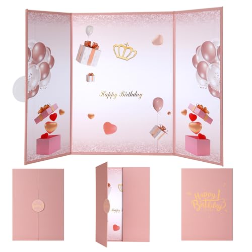 Jaarssho Birthday Guest Book Decorations, Pink and Gold Sign in Book with Number Stickers, Big Birthday Card Alternative for All Ages, Keepsake Display for Women Men Party Signing