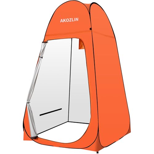 Image of AKOZLIN Portable Pop Up Shower Tent Instant Privacy Dressing Changing Shelter Outdoor Shower Room Camp Toilet Tent 47.2 inch Lx47.2 inch Wx74.8 inch H Orange