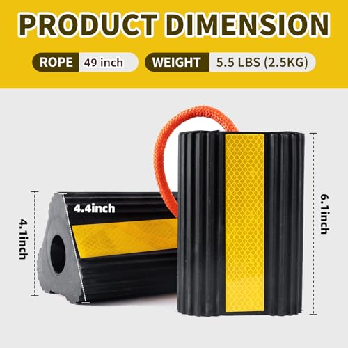 Image of Wheel Chocks for RV Trailer 2 Pair /4pack with Rope & Reflective Strips Rubber Wheel Chocks Heavy Duty Tire Stopper for Camper, Truck, Car, Travel Trailer