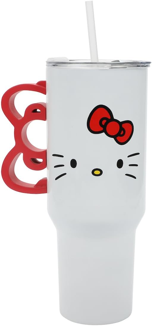 Bioworld Hello Kitty 40 Oz Stainless Steel Tumbler With Sculpted Bow Handle - Image 2