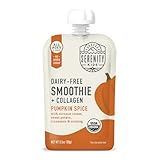 Serenity Kids Organic Pumpkin Spice Protein Smoothie Pouch - 5g Grass-Fed Collagen Protein Pouches - USDA Organic Baby Food with Pumpkin Puree - Dairy Free & No Added Sugar - 3.5 Oz, Pack of 12