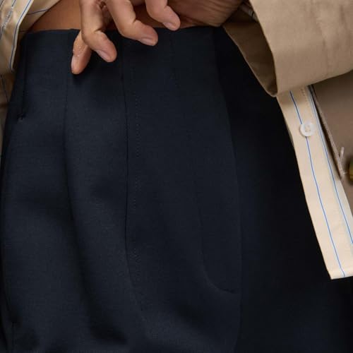 Image of Solid Navy Blue Polyester Womens Tapered Ankle Grazer Trousers
