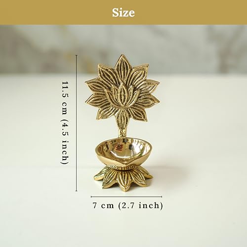 Image of Behoma 100% Pure Brass Lotus Diya for Puja | Kamal Deepak Deepam for Pooja Room, Tample,Mandir,Office | Deep for Home Decoration