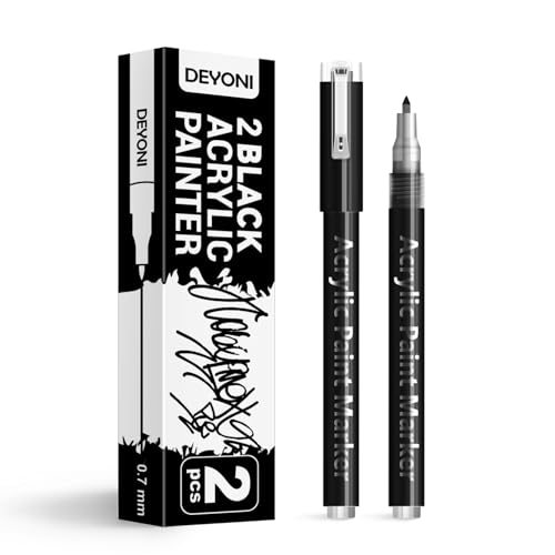 DEYONI 2 Pack Black Acrylic Paint Pens, 0.7mm Extra Fine Tip, Water Based Acrylic Markers for Wood, Paper, Rock Painting, Stone