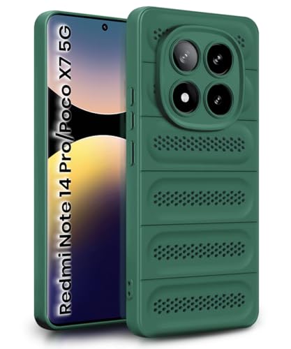 Image of WOW IMAGINE Ultimate Silicone Back Cover Case for Redmi Note 14 Pro 5G | Poco X7 5G | Heat Dissipation Thin Soft TPU | 360 Camera Protection | Breathable Cooling Holes - Forest Green