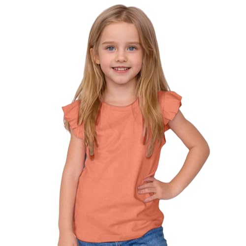 T-Shirt for Girls Lotus Leaf-Sleeved Candy Color Short-Sleeved Loose Fly-Sleeved T-Shirt Sumer Cute Tees Tops