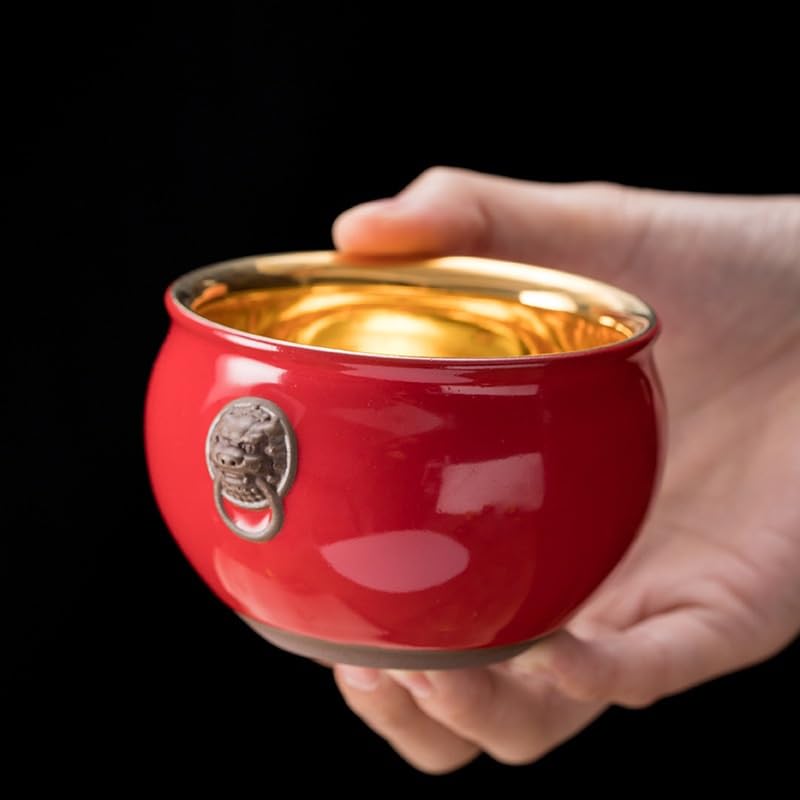 Tazas de té Pequeñas Juego de tazas té cerámica, taza del propietario, tazón grande hecho a mano con borde dorado Taza de té de Kungfu(B)