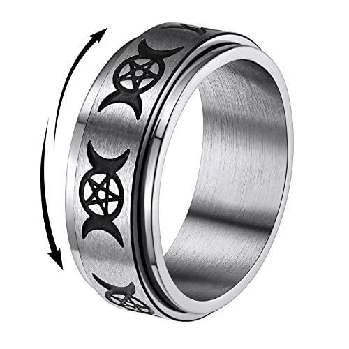 FindChic Triple Luna Spinner Anillo Acero Mujer Alianza Proteccion Varias Capas Antiestres Anillo Platino Talla 22 (62.1mm)
