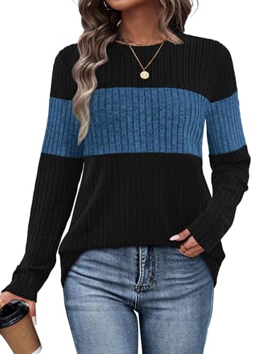 WIHOLL Long Sleeve Shirts for Women Pullover Cashmere Sweaters Trendy Crewneck Sweatshirt Business Casual Outfits Work Clothes Navy L
