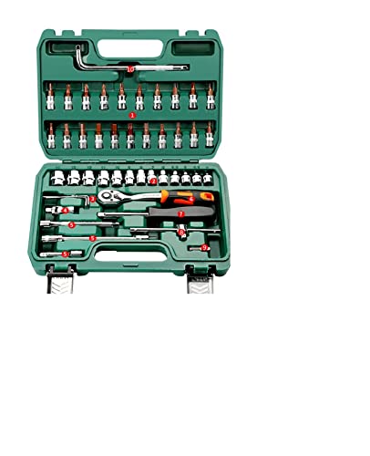 YyDDs Juegos de herramientas manuales Juego de herramientas de reparación de automóviles Caja de herramientas mecánicas Compatible para el hogar Juego de llaves de vaso de trinquete (color: 47 piezas)