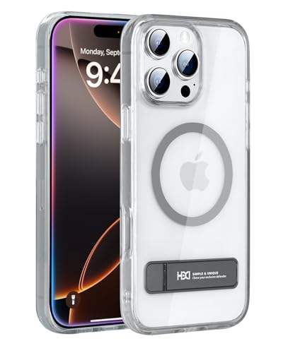 Image of BOUNCEBACK Polycarbonate Shockproof Transparent Hybrid Back Case /Cover with Kick Stand Support Magnetic Charging for iPhone 16 Pro Max - (Clear Grey)