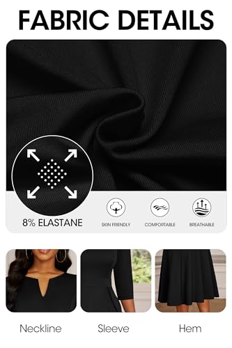 Image of Nmoder Midi Dresses for Women, Semi Formal Fit and Flare 3 /4 Sleeve V Neck Work Dress with Pockets