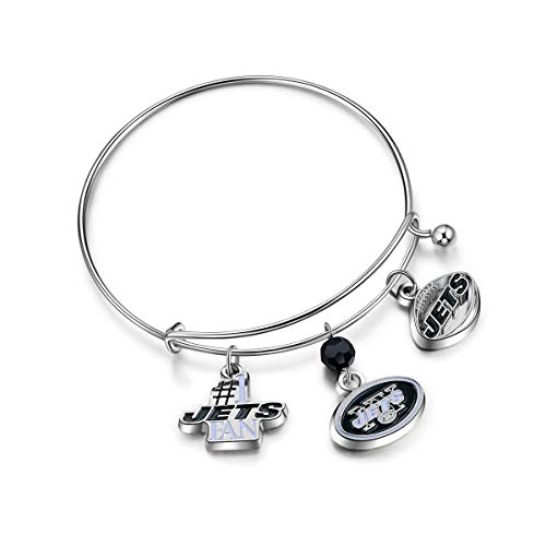 Pro Specialties Group womens NFL New York Jets Three Charm Logo Bracelet , Small