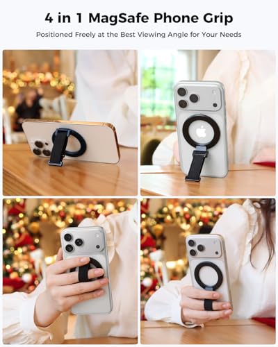 Image of SUPERONE 2025 Upgrade for MagSafe Phone Grip with Finger Strap, Removable MagSafe Ring Holder with Kickstand Finger Loop, Mag Safe Accessories for iPhone 17 /16 /15 /14 /13 /12 Series, Black