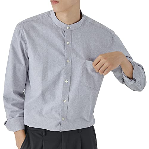 YIMANIE シャツ メンズ バンドカラー シャツジャケット 長袖 コットン 綿100％ カジュアルシャツ ビジネス シャツ バンドカラーシャツ ベーシック オックスフォードシャツ メンズシャツ 春 秋 夏 冬