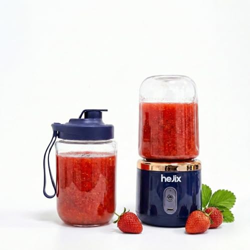 HEJIX Mini Juicer Blender 2-in-1 Portable Juice Maker 40W Motor Rechargeable 6-Blade Stainless Steel 2 x 400ml Cups Model HX402
