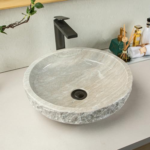 Hand chiseled stone sink - Medium 16 inch round style tray - Crafted from 100% natural marble...