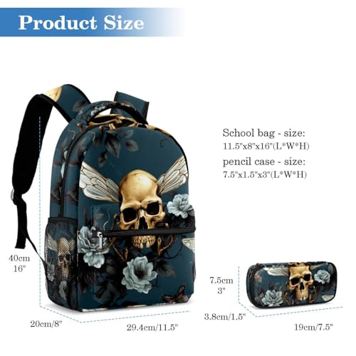 Sac à dos avec trousse grand format multicolore abeilles et fleurs pour l'école