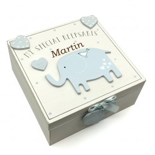 Image of ukgiftstoreonline Personalised Baby Boy wooden Memories Keepsake Box Vintage Style