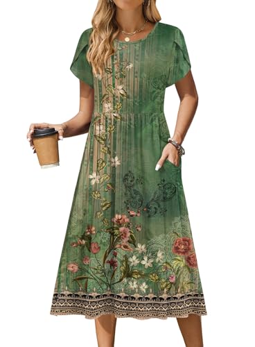 Image of Zeagoo Womens Summer Dresses Casual Aline Midi Dress Short Sleeve Floral Tshirt Dress Flowy Beach Sundresses with Pockets