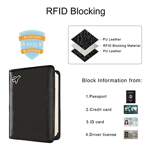 Image of WALNEW Passport Holder for Travel, RFID Passport Cover Wallet for Women Men, PU Leather Passport Book Card Holder Case with Pen, Travelling Essentials for Flying