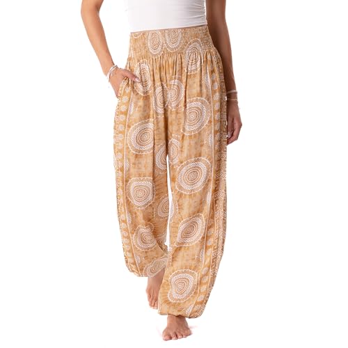 Image of Lotus and Luna Women's Harem Pants Thai Pants for Beach & Lounge High Waisted Flowy Boho Pants Genie Pants Yoga Pants