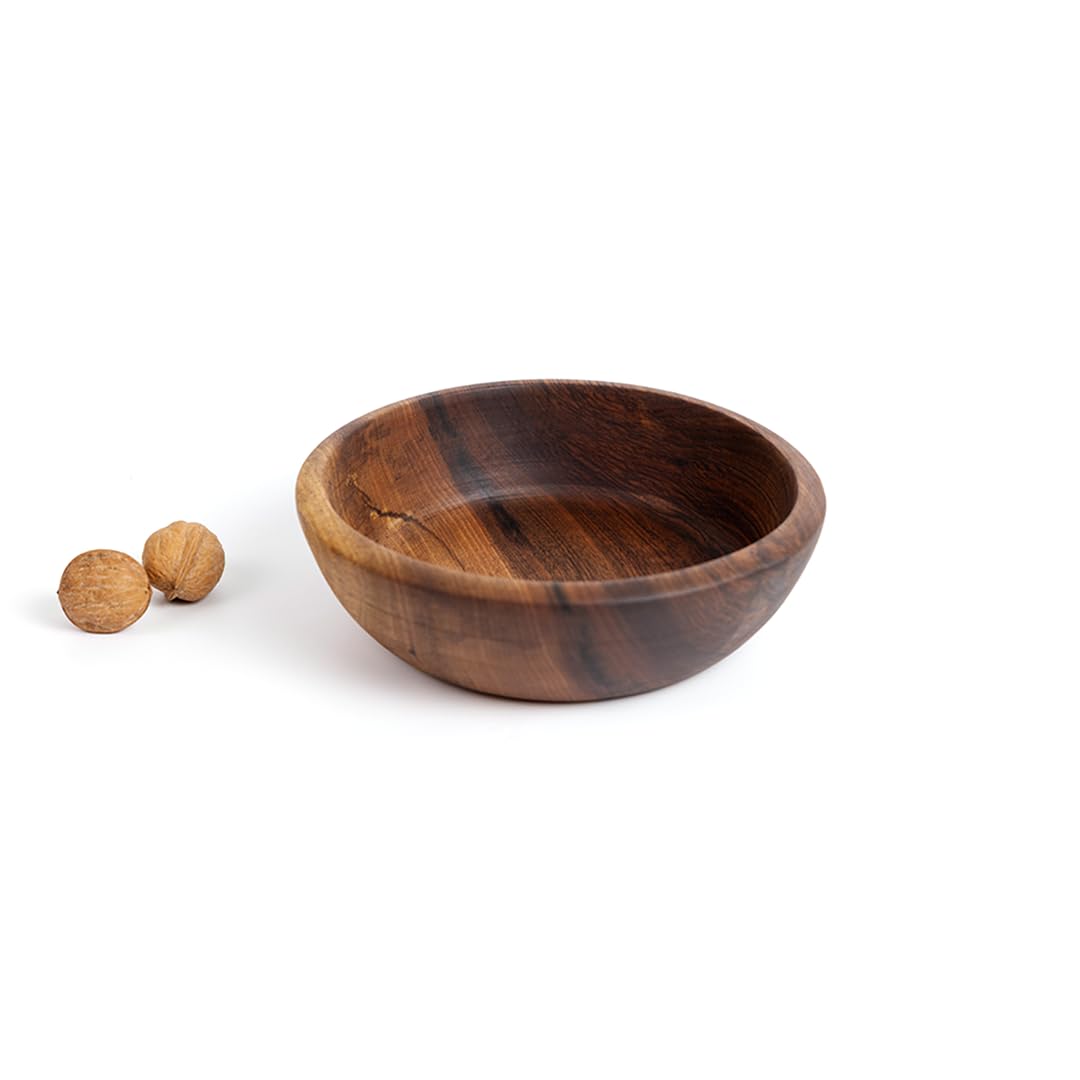 Saladier en Bois de Noyer Fait Main – Bol à Salade Artisanal, Corbeille à Fruits & Plat de Service (20cm)