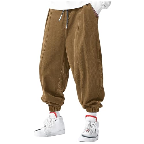 Men’s Jogging Corduroy Sweatpants with Pocket Thin Fleece Elastic Waist Baggy Slacks Casual Hiking Pants for Men