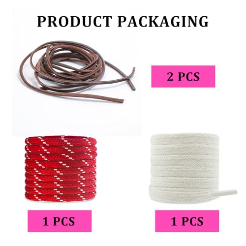 Image of 4Pcs Mixed Color Shoe Laces for Sneaker, Flat Leather Round Shoelaces Replacement Laces kit