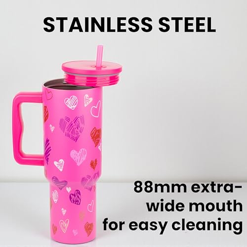 Image of CYNVEXA Tumbler with lid and Straw 1200ML Cup Stainless Steel Vacuum Insulated Tumbler for Water, Iced Tea or Coffee 1.2L Office Gym Travelling (Dark Pink Heart)