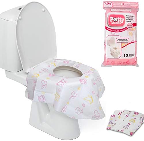 Disposable Toilet Seat Covers for Kids & Adults (12 Pack) - Germ Protect from Public Toilets - Waterproof, Individually-Wrapped, Plastic Lined for No Soak Thru, XL to Cover the WHOLE Toilet - Pink/Floral