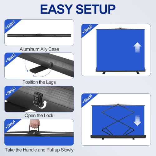 Image of Emart 77in x 92in Collapsible Blue Backdrop Retractable Chromakey Photo Background with Solid Aluminium Base, Auto-Locking Frame, Wrinkle- Resistant Fabric for Video Studio, Live Game,Streaming