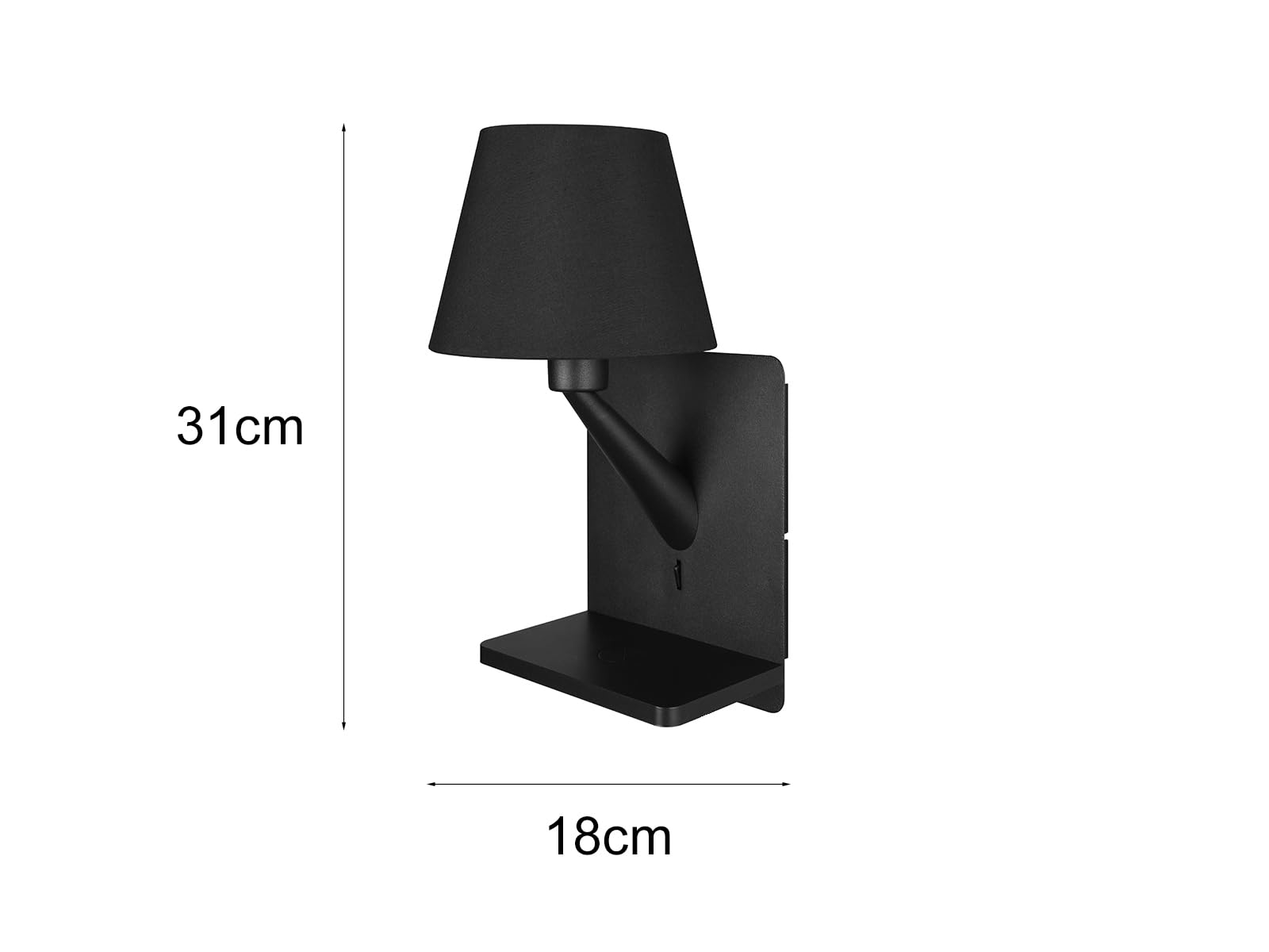 Wandleuchte mit Stecker, Schalter und Ladefunktion, Schwarz Höhe 31cm