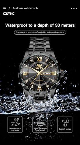 Image of OPK Watches for Men Diamond Roman Analog Mens Watches Waterproof Large Stainless Steel Men Wrist Watch Business Father Gift Watch