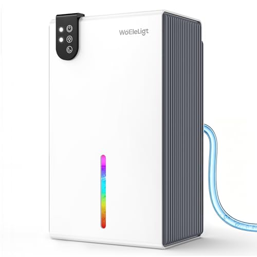 Image of 98 OZ Small Dehumidifier for Home 1000 Sq Ft, Quiet Dehumidifier with Drain Hose, Auto Shut-Off, Sleep Mode, 7-Color Light for Basement, Bedroom, Bathroom, Closet, RV (Sliver White)