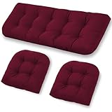 cnsmak Patio Furniture Cushions Outdoor, Waterproof Wicker Chair Cushions Set of 3, 1 Loveseat & 2 Seat Pads, Thick Outdoor Replacement Cushions for Porch Lawn Bench Couch Sofa Swing, Burgundy