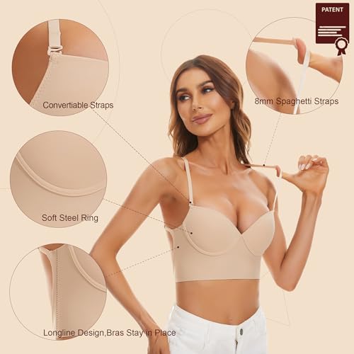 Low Back Bras for Women, Seamless Underwire Invisible Backless Bra, Multi-Way Convertible Straps Low Cut Bras Halter Bra2
