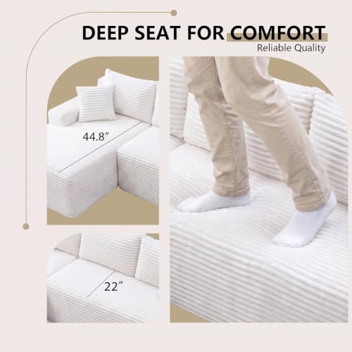 Image of 94.5 inch L Shaped Boneless Sectional Corduroy Couches for Living Room (White)