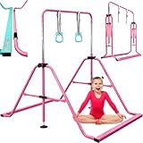 PreGymnastic Folding Gymnastics Bar with Rings, Foldable Kip Bar with Sturdier Base, Training Bar for Kids Ages 3-10, Horizontal Bar, Home Gym Equipment for Boy Girl