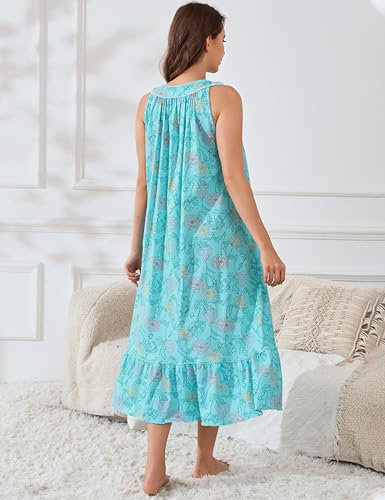 Image of MZROCR Cotton Nightgowns for Women Soft Sleeveless Night Gown for Adult Women Ruffle Sleepwear