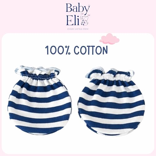 Image of Baby Eli Cotton Newborn Mittens (Picot Wrist) Set of 6 for Baby Boys & Girls 0-6 Months | Soft and Cozy Unisex Infant Gloves | Assorted Baby Hand Gloves | Adjustable Scratch Protection