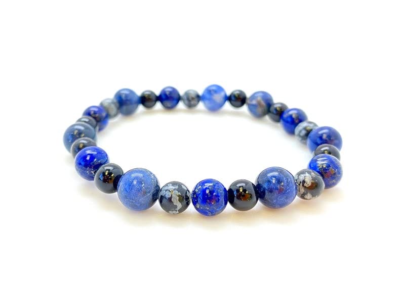 Bracelet obsidienne noire hématite lapis lazuli 7 pouces perles 6-8mm