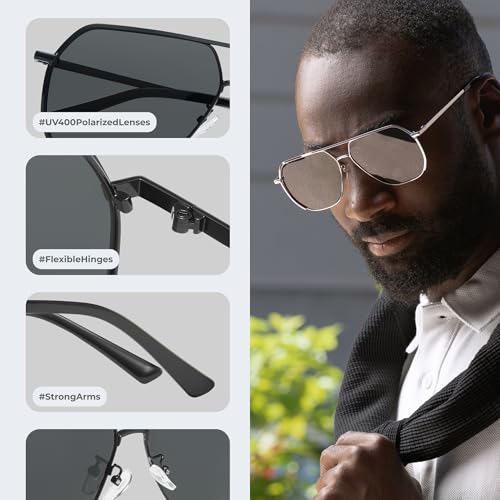 Image of Livho Polarized Aviator Sunglasses for Men, Trendy Square UV Protection Oversized Fashion Sun Glasses