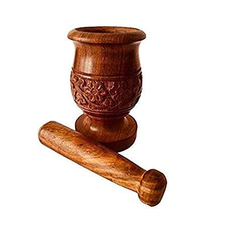 CRAFTING LOVE A Wooden Carved Mortar and Pestle | Grinder for Herbs, Spices and Kitchen Usage, Natur