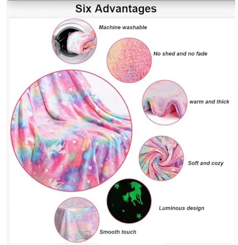 Image of TONY STARK ULTRAAGLOW Glow in The Dark Blanket for Kids (0-15 Years, 200x152 Cm) Soft Flannel Fleece Throw, Cozy & Warm All-Season Radium Blanket, for Boys & Girls (Mixed Pink Horse)