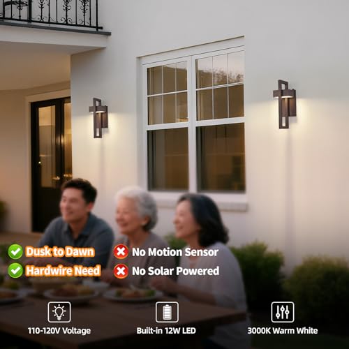 Image of tewei LED Outdoor Wall Sconce Dusk to Dawn Outdoor Lighting, Modern Exterior Lighting Fixtures, Brown LED Front Porch Lights Outside Wall Mount Lights for House, Hallway, Warm White 3000K, 2 Pack
